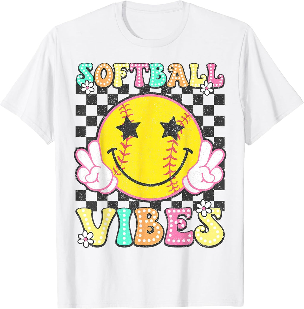 Softball Vibes Softball Retro Groovy Game Day Girls Women T-Shirt