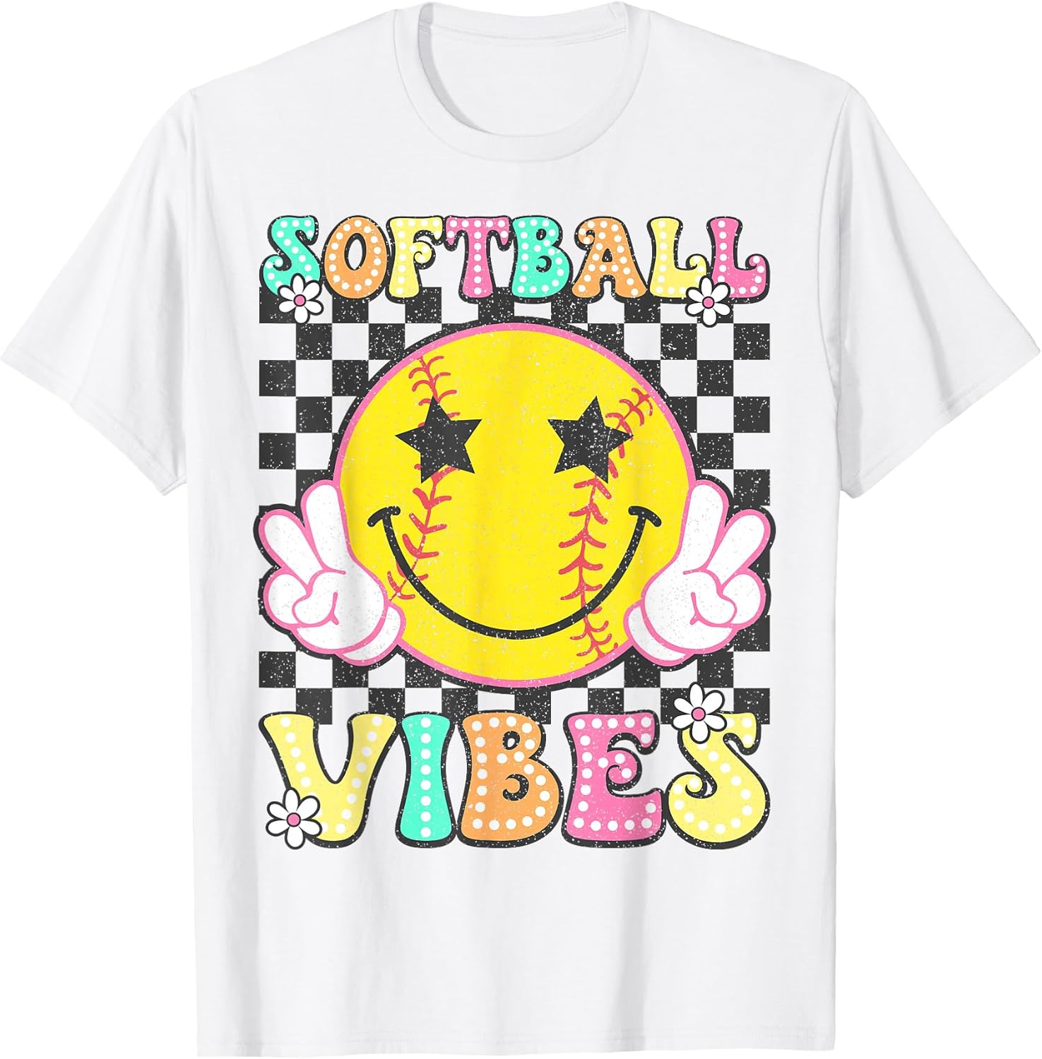Softball Vibes Softball Retro Groovy Game Day Girls Women T-Shirt