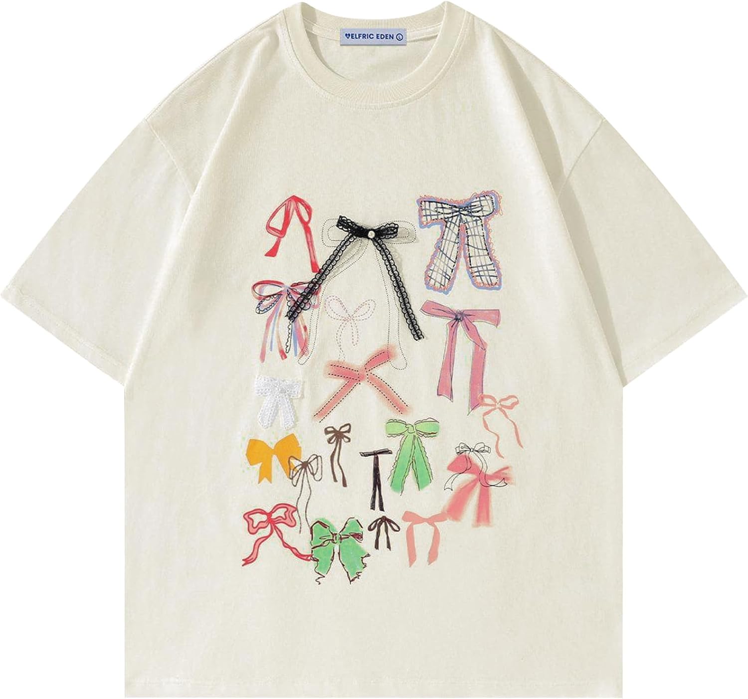 Bow Shirt for Women Oversized Graphic Tees Y2K Cute Print Short Sleeve T-Shirt Casual Summer Cotton Top