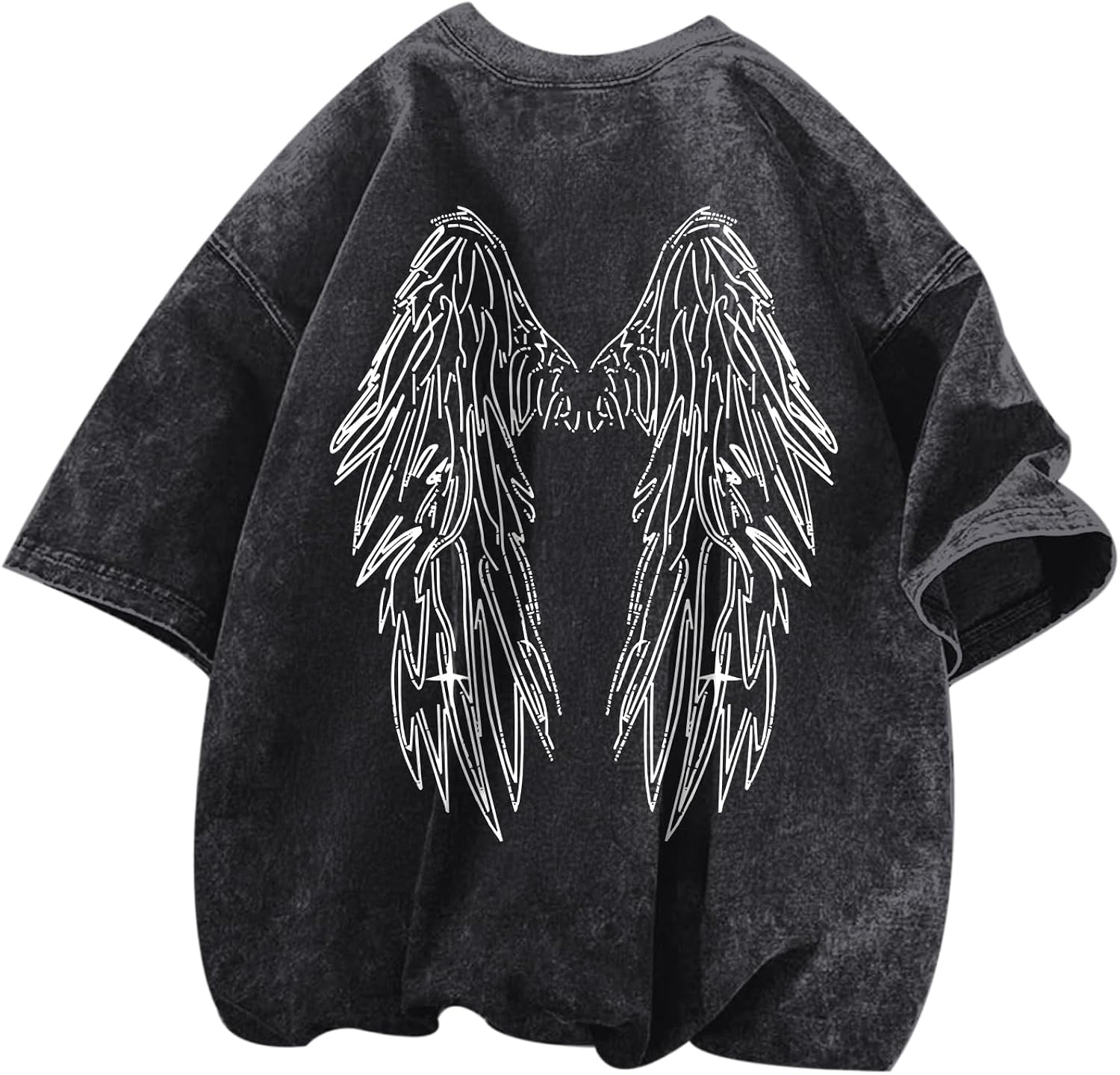 Graphic Tees for Men Gothic Oversized Tshirts Y2k Vintage Shirts Acid Wash Grunge Tshirt Streetwear Wing Cool Shirt