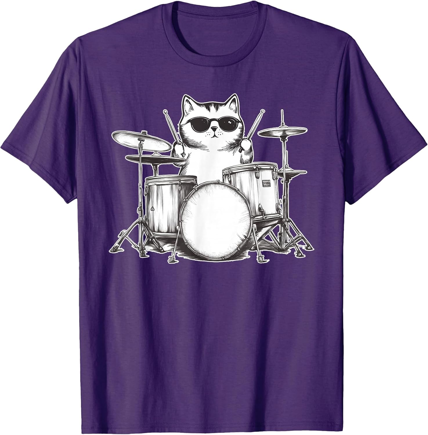 Rock & Roll Music Band Drummer Rock Star Cat Playing Drum T-Shirt