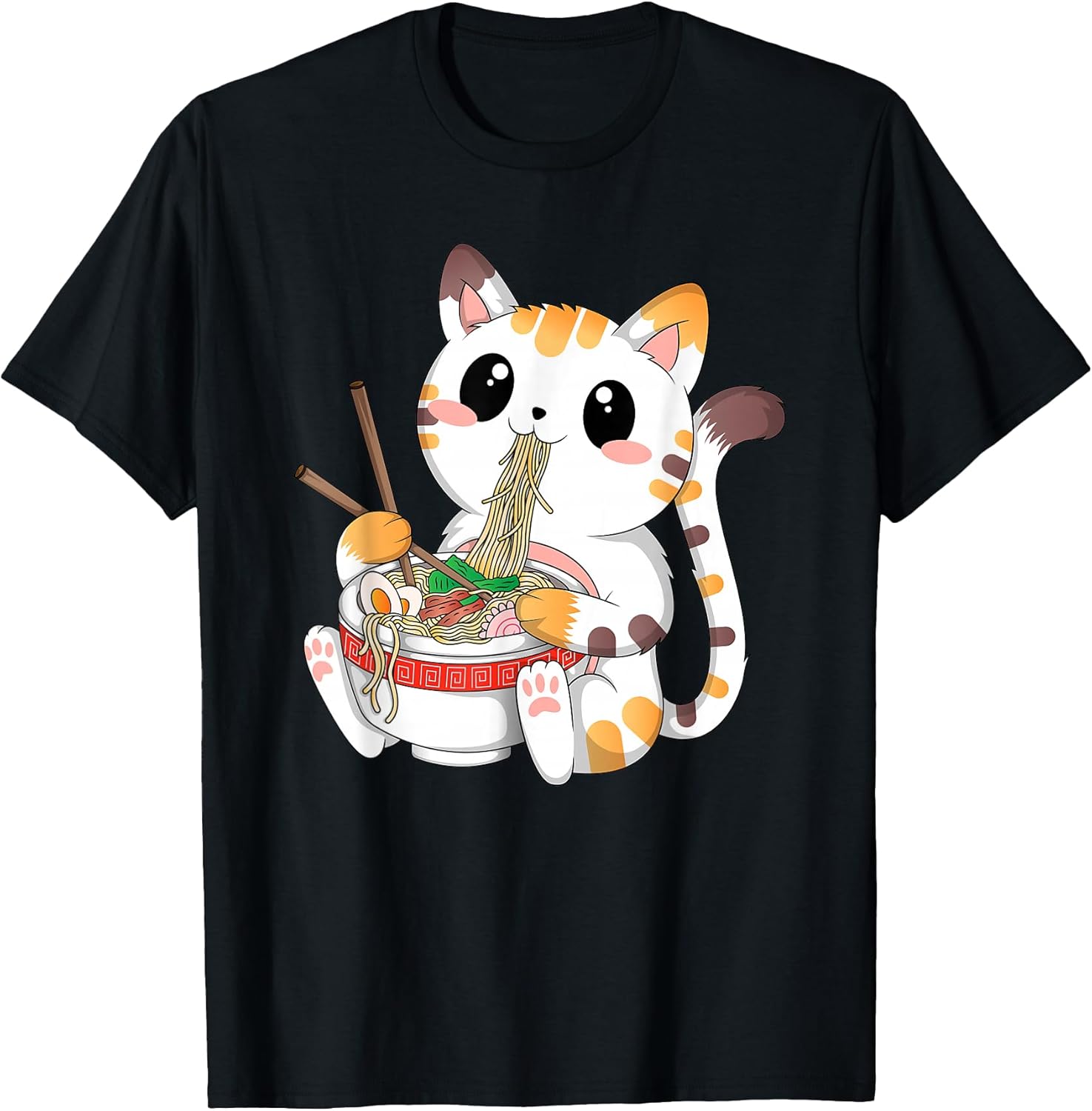 Japanese Anime Cat Ramen Noodles Kawaii Neko Women Men T-Shirt