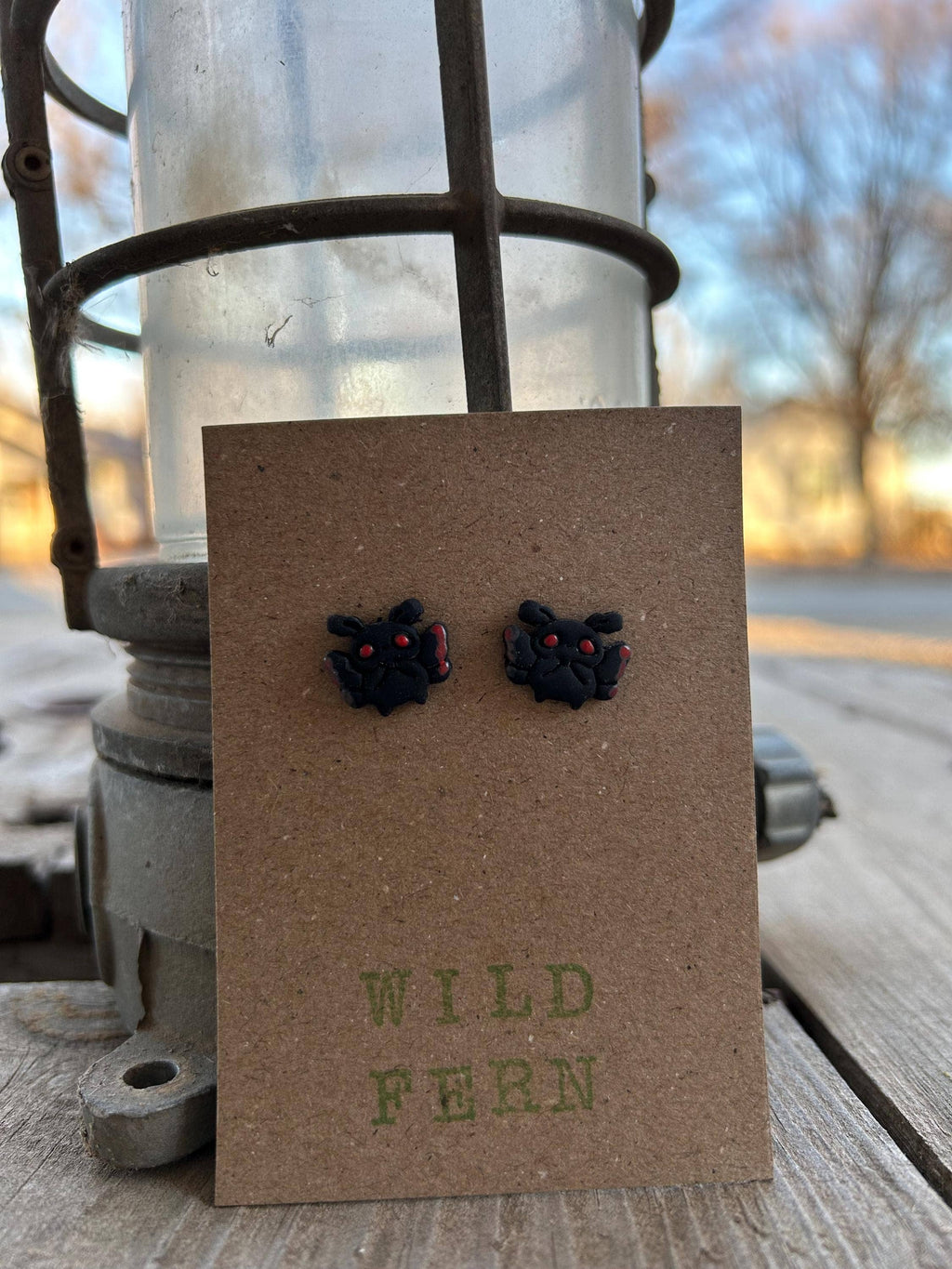 Mothman Stud Earrings, Polymer Clay Cryptid Jewelry