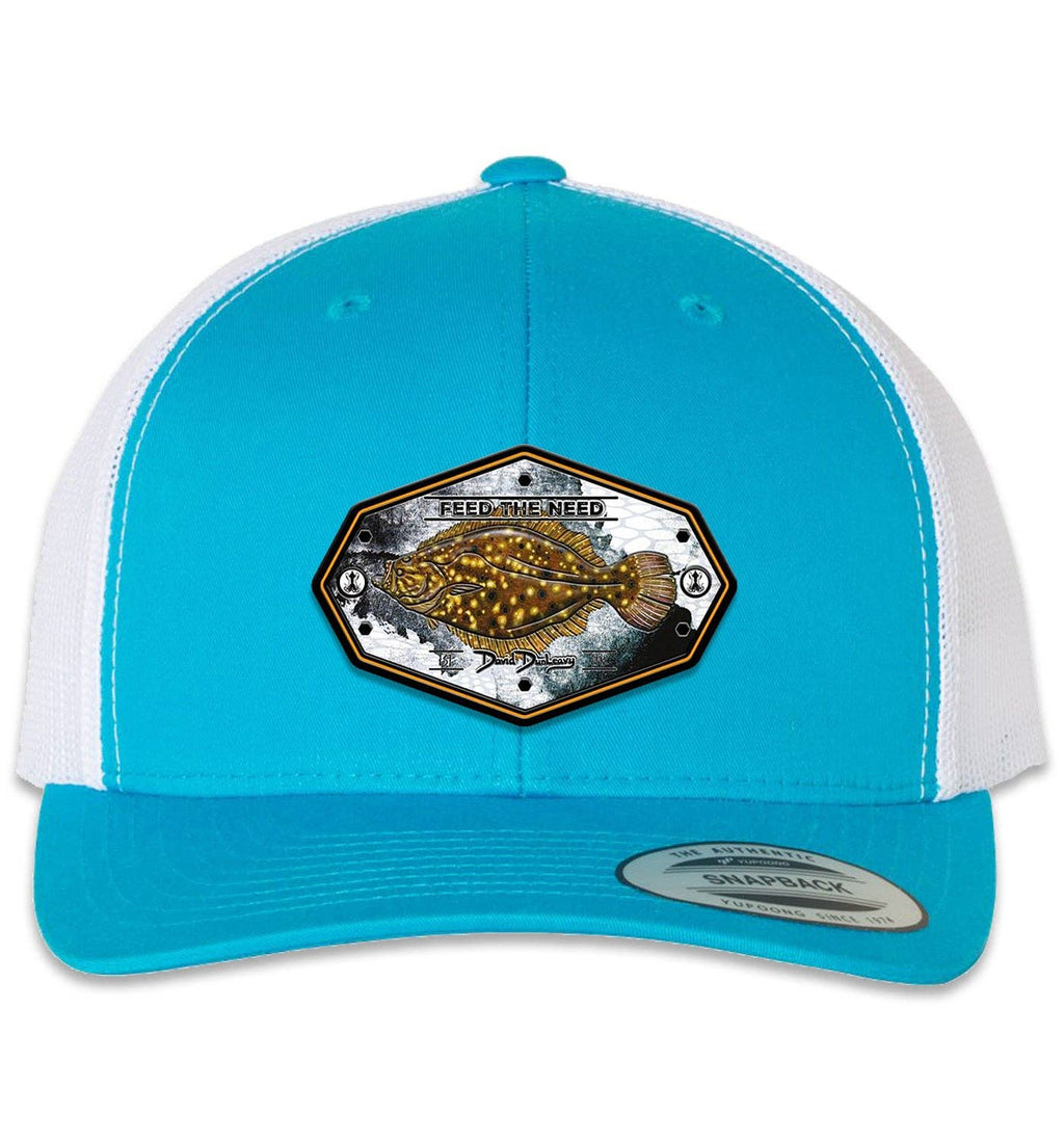 Flounder Kraken 6 Panel Trucker Snap Back Turquoise White Hat