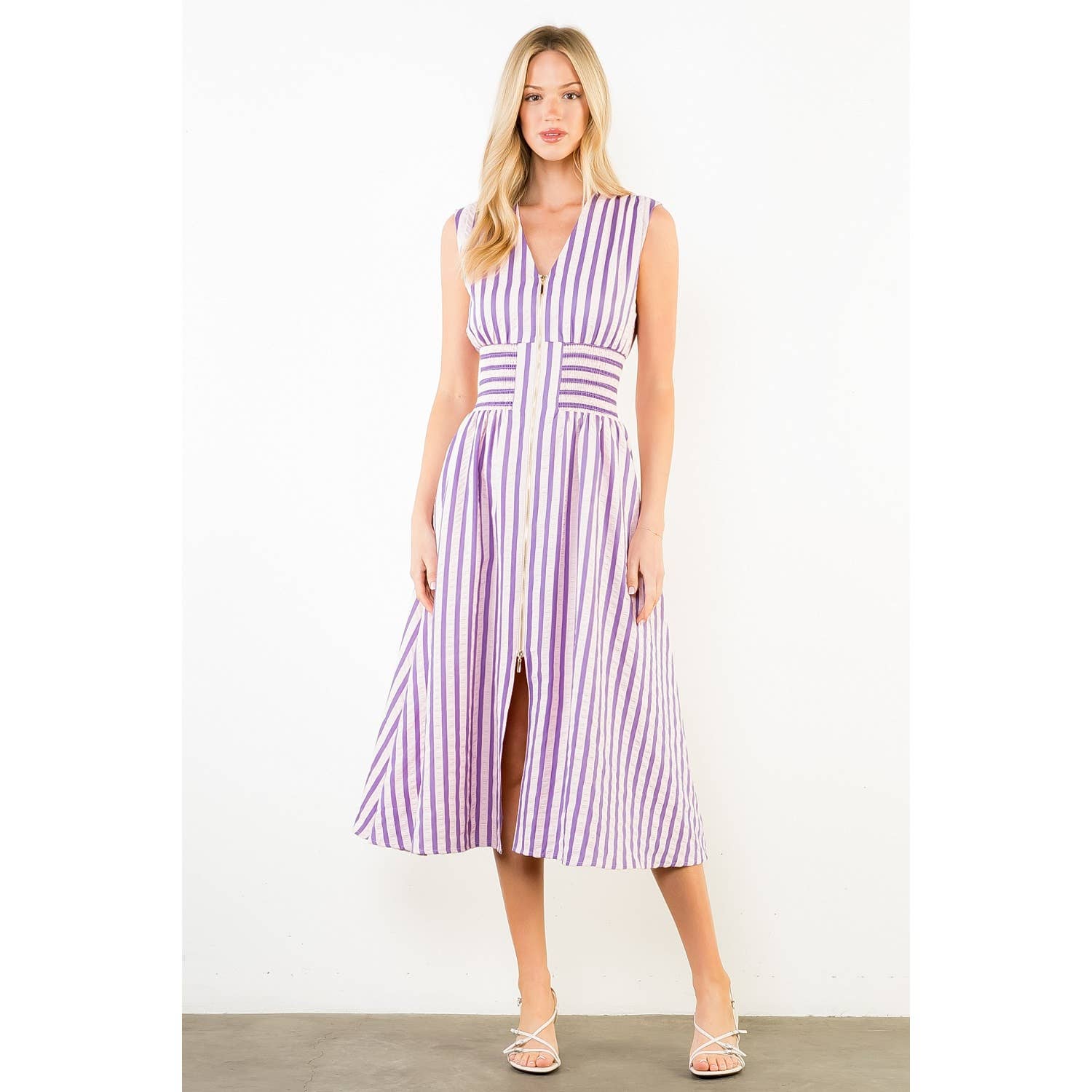 Sleeveless Vertical Stripes Zippered Dress