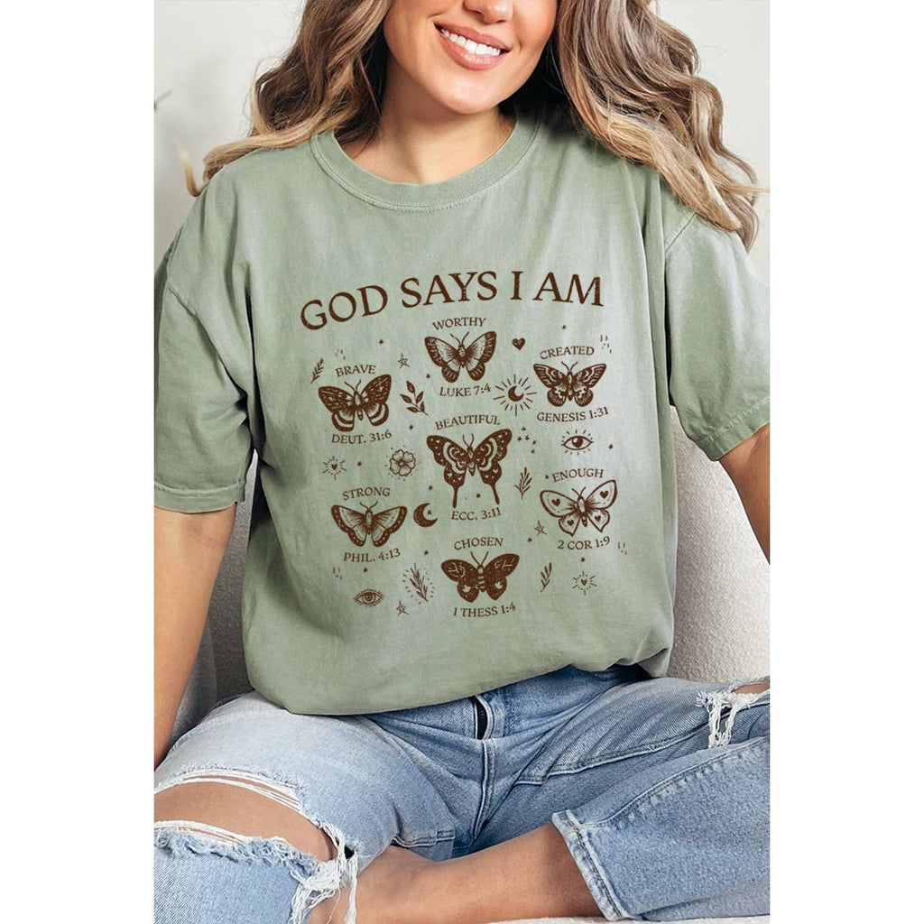 God Says I Am Christian Vintage Graphic Oversized Tee