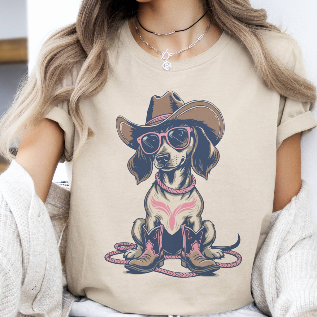 Western Hound Dog Cowboy Ranch Farm Country Pink Graphic Tee