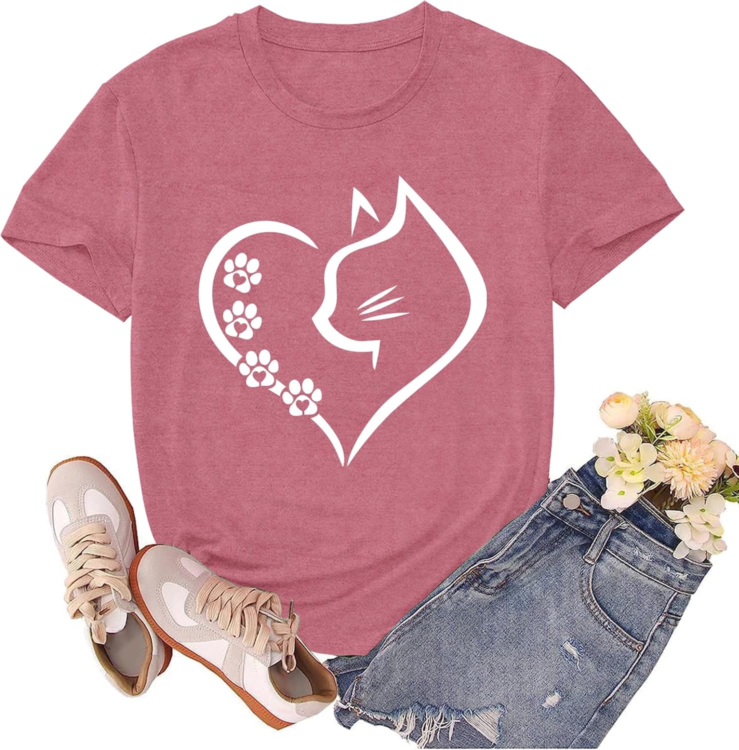 Cat Shirts for Women Cat Mom Tshirts Pet Lover Shirt Cats Paw Print Tee Tops