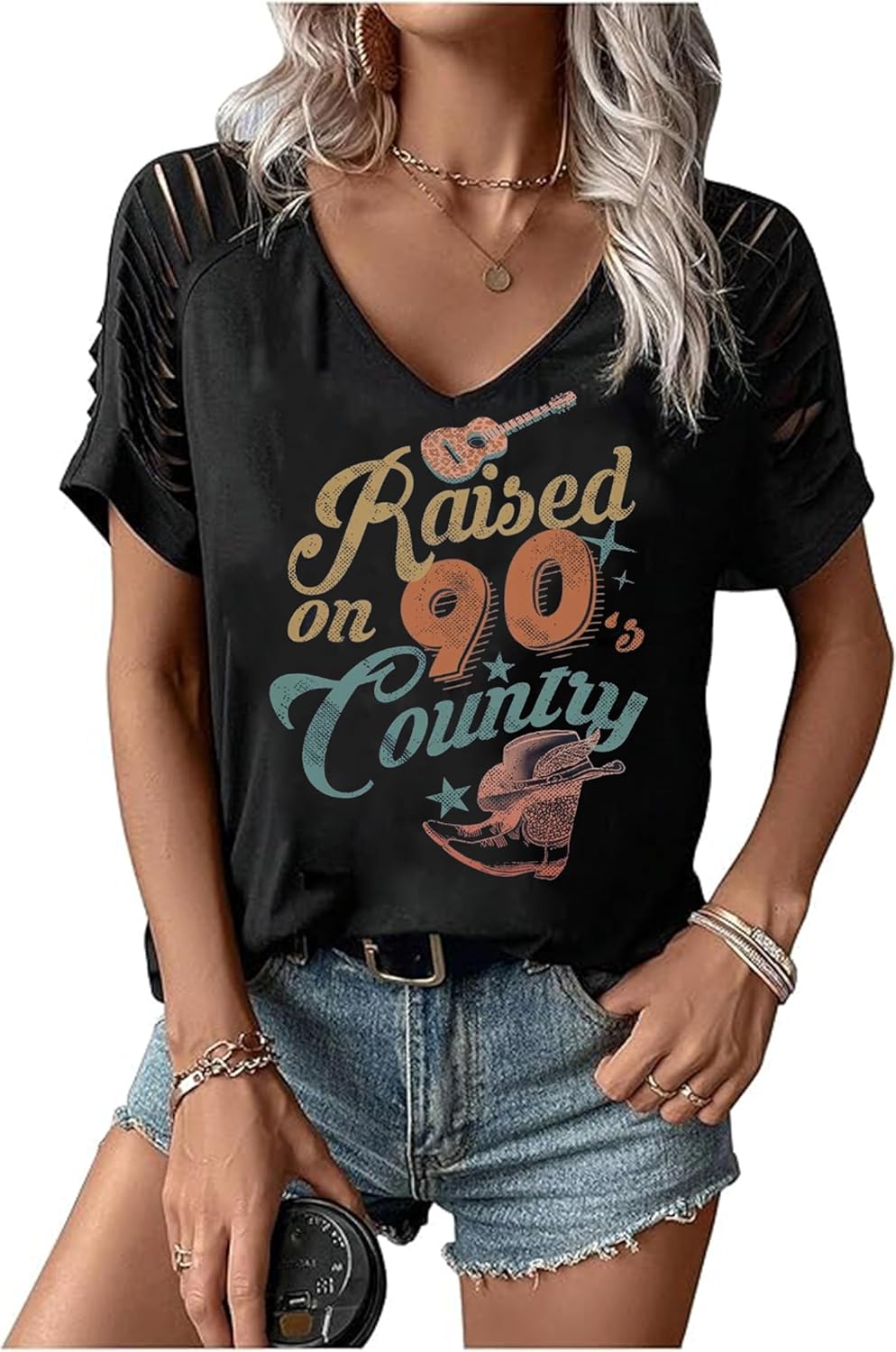 Women's Cut Out V Neck T-Shirts Boho Floral Graphic Tee Summer Cold Shoulder Short Sleeved Tops