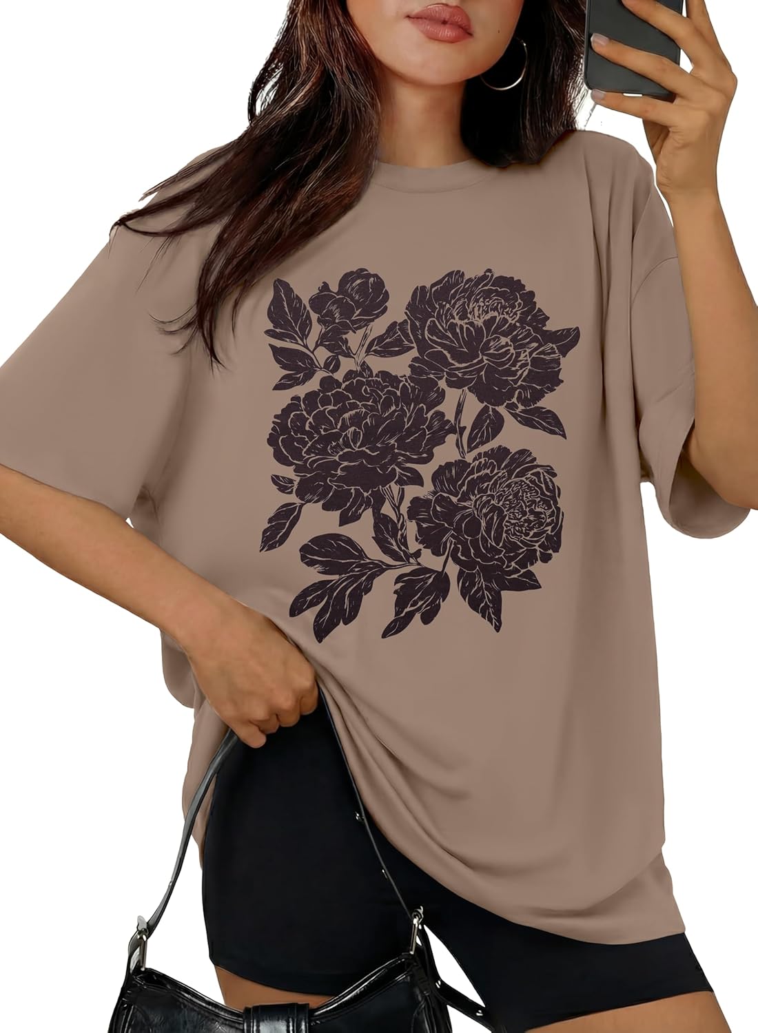 Women's Oversized Tshirts Wildflower Graphic Tees Crew Neck Summer Short Sleeve Casual Loose Basic Tunic Tops