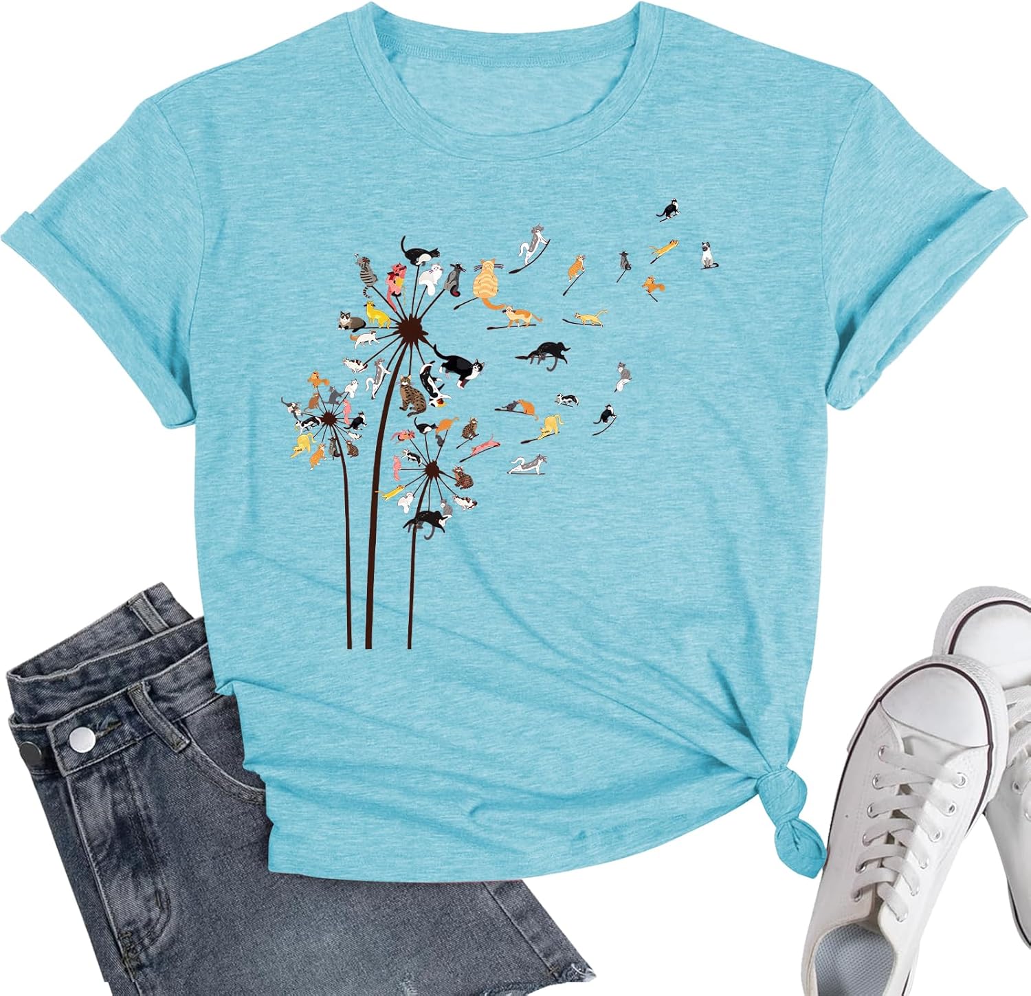 Cat Shirts for Women Butterfly Graphic Tops Dandelion T Shirt Womens Vacation T-Shirt Nature Lover Tee