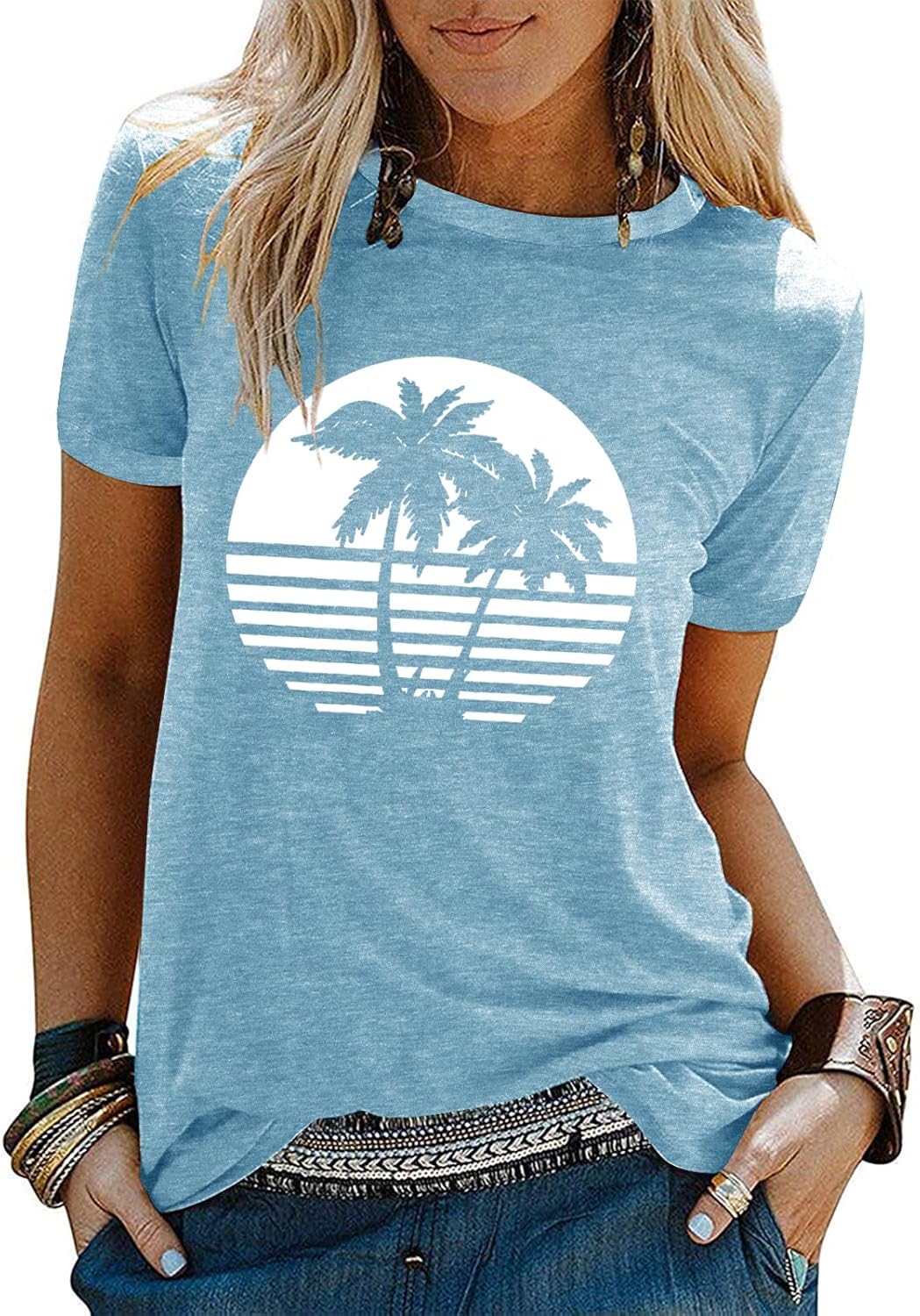 Beach Shirts for Women Hawaiian Graphic Tees Sunshine Summer Vacation Vintage Tshirt Tops