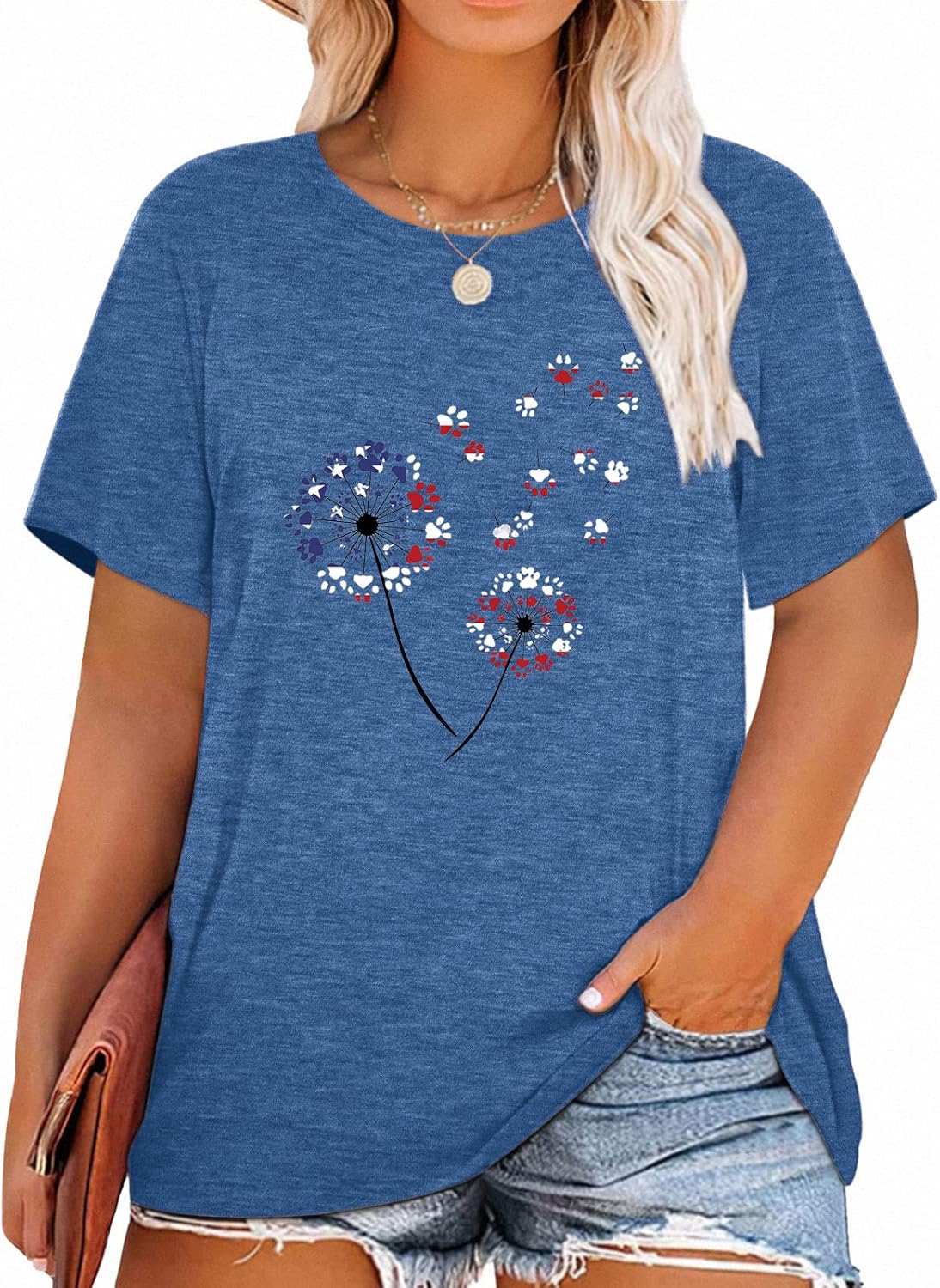 Plus Size Tops for Women Cute Graphic Tees Loose Fit Flower Printing Short Sleeve Crew Neck T Shirts