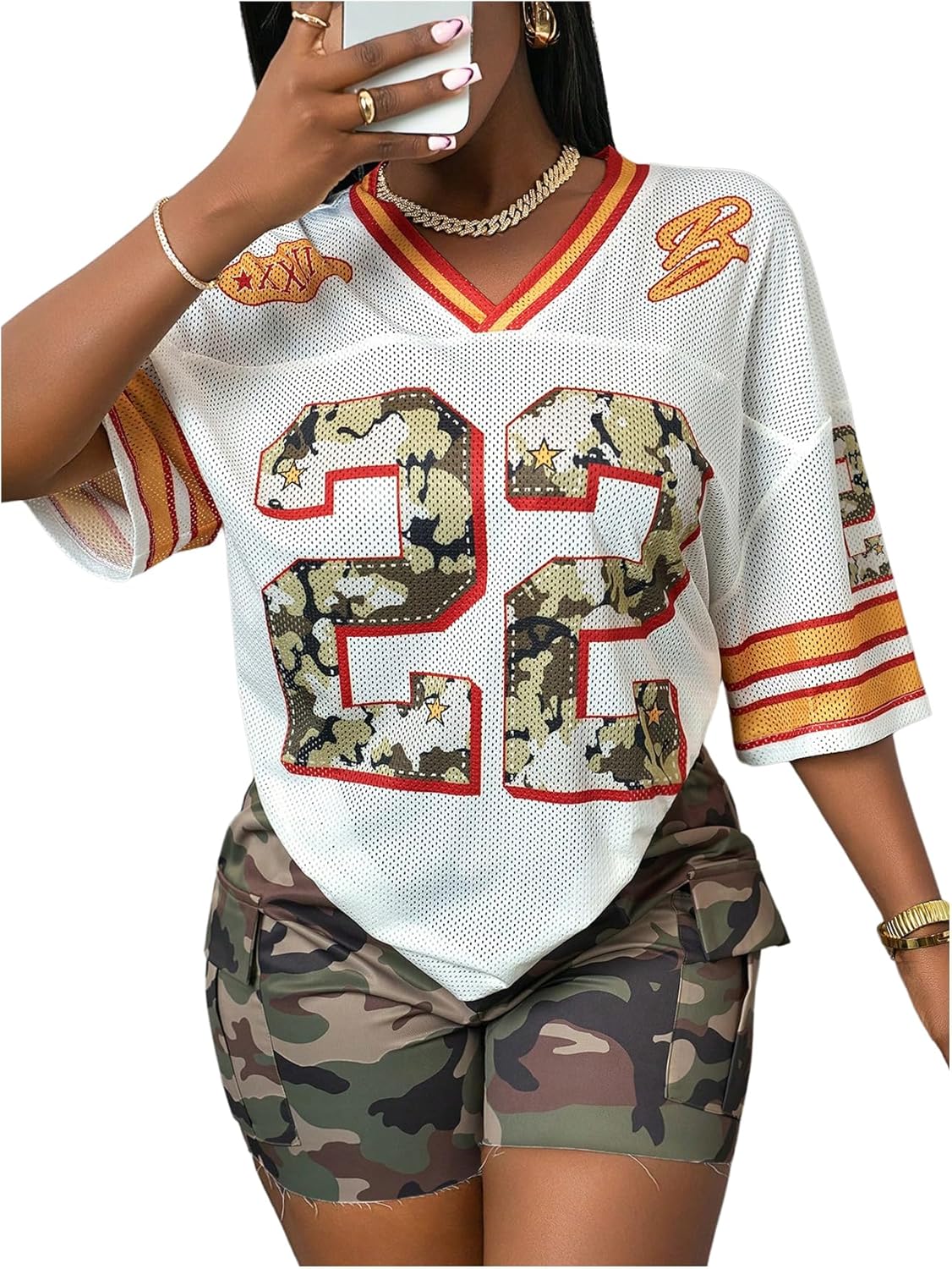 Women's Football Jersey Shirts Soccer Jersey Number Oversized Y2K Tee Tops