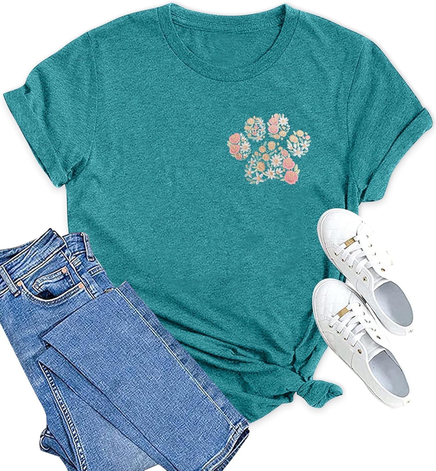 Women's Dog Paw Print Shirt: Cute Dog Mom T-Shirt with Casual Short Sleeve