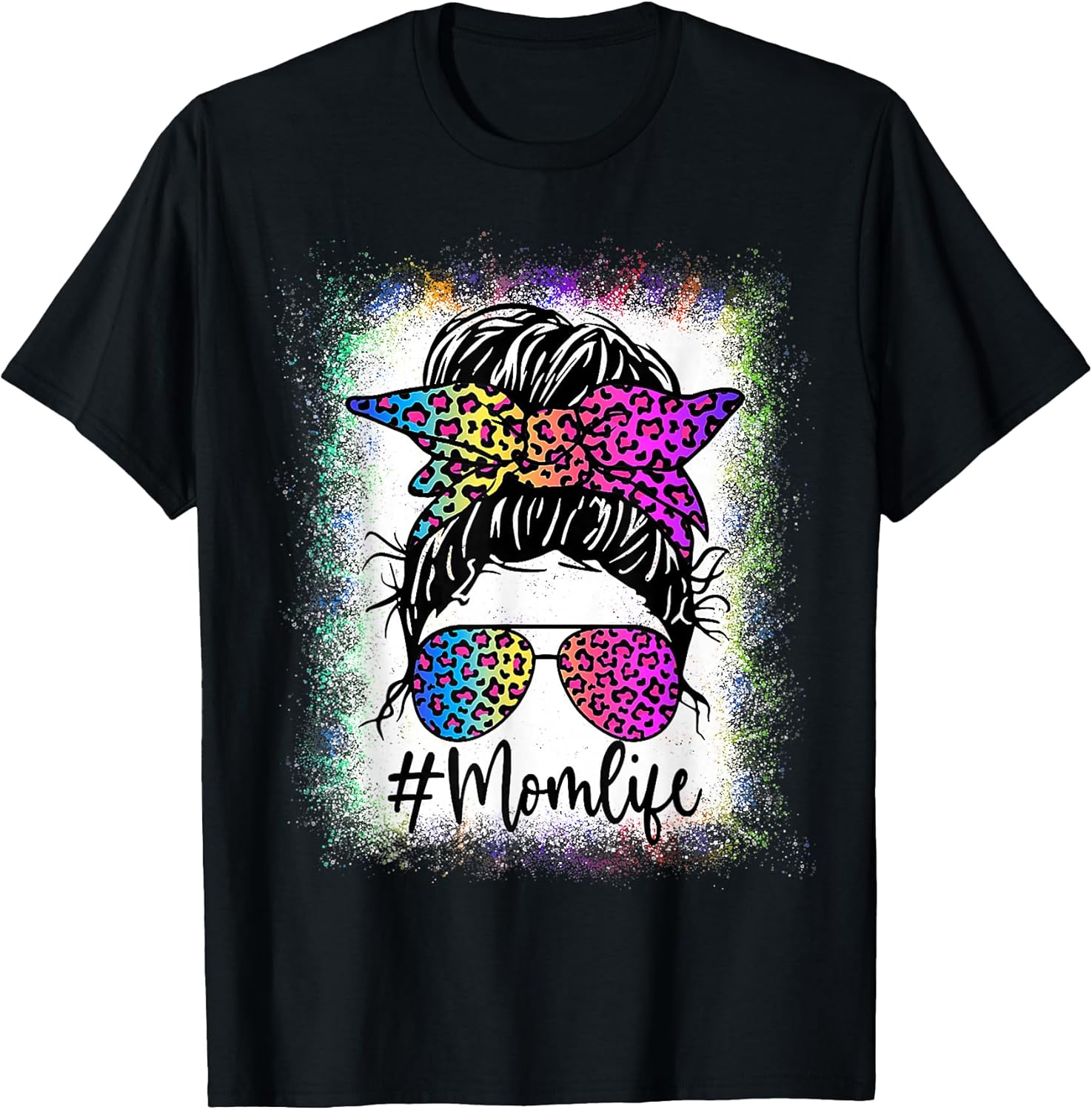 Funny Mom Life Rainbow Leopard Bleached Tees