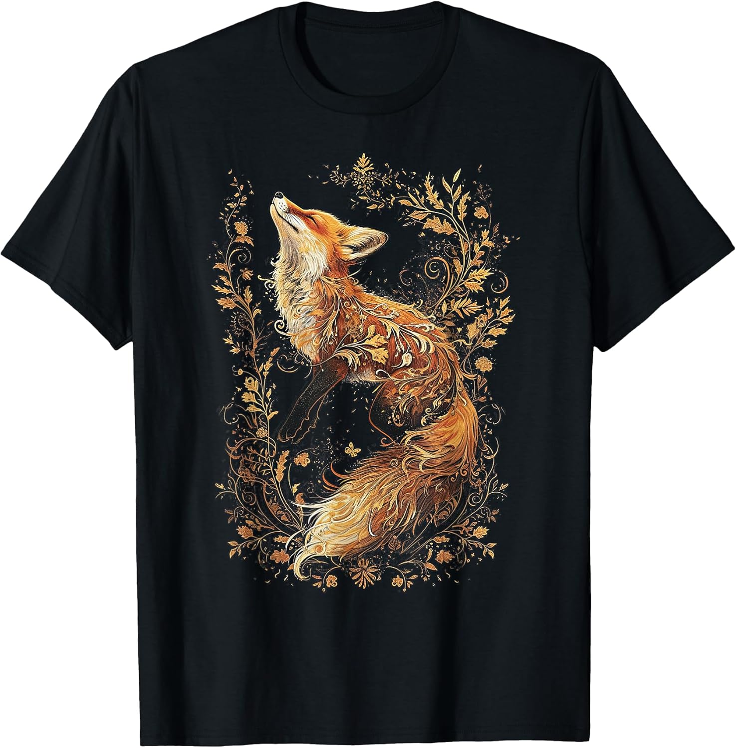 Fox Silhouette Foxes with Flowers Cottagecore Aesthetic T-Shirt