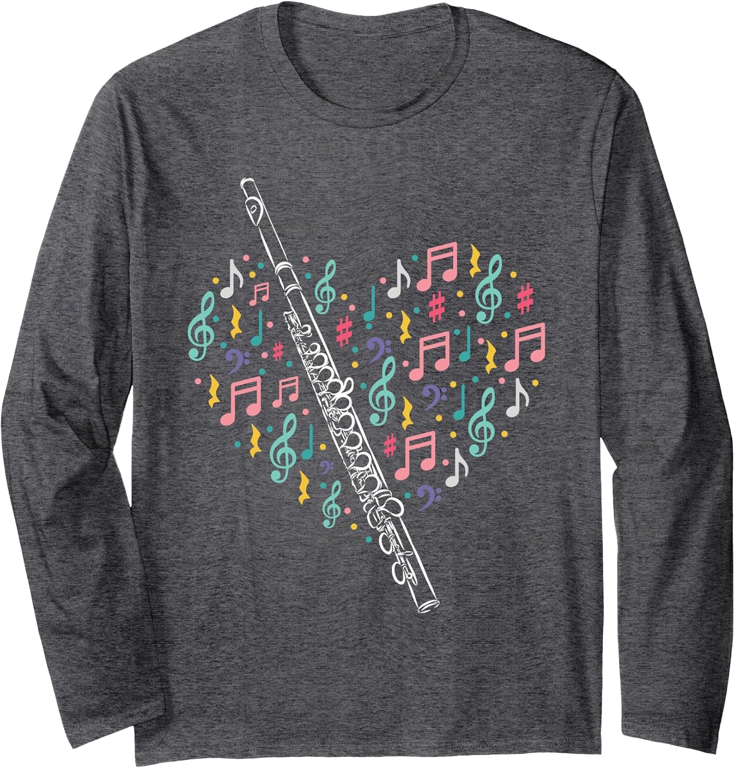 Flute Heart - Flute Player Flutist Marching Band Music Long Sleeve T-Shirt