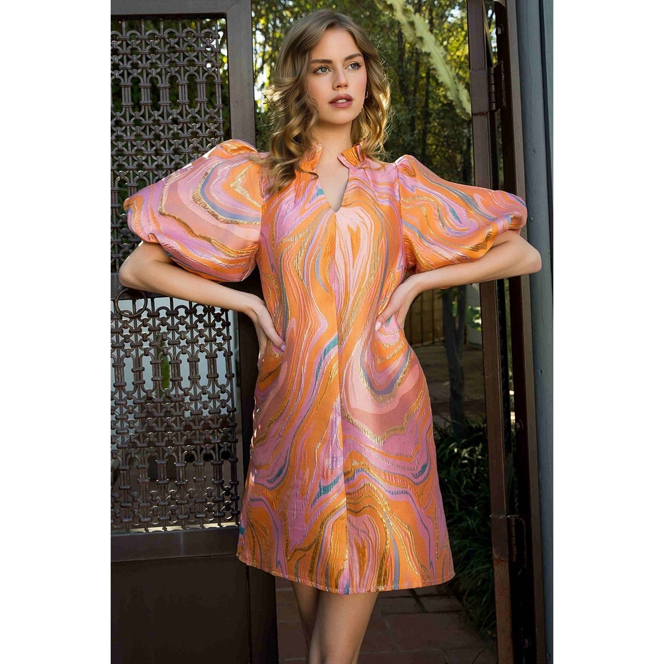 Puff Sleeve Textured Dress