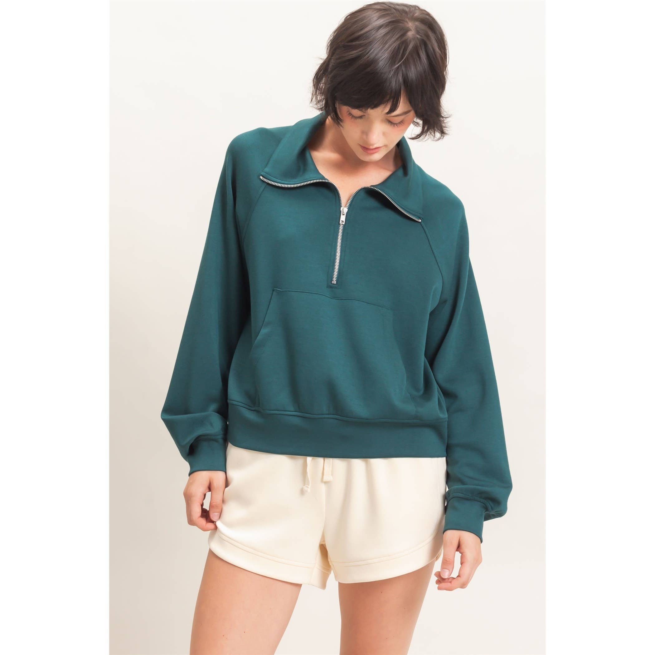 Half-Zip Collar Raglan Pullover