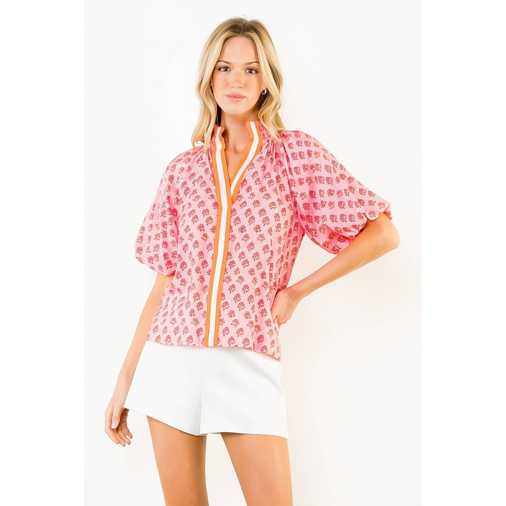 Puff Sleeve Flower Print Top
