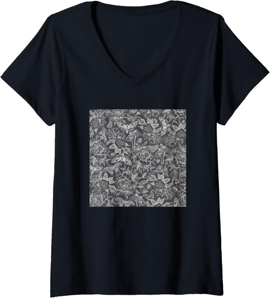 Womens Threadless Studio Vickn Botanical Pattern Graphite Graphic V-Neck