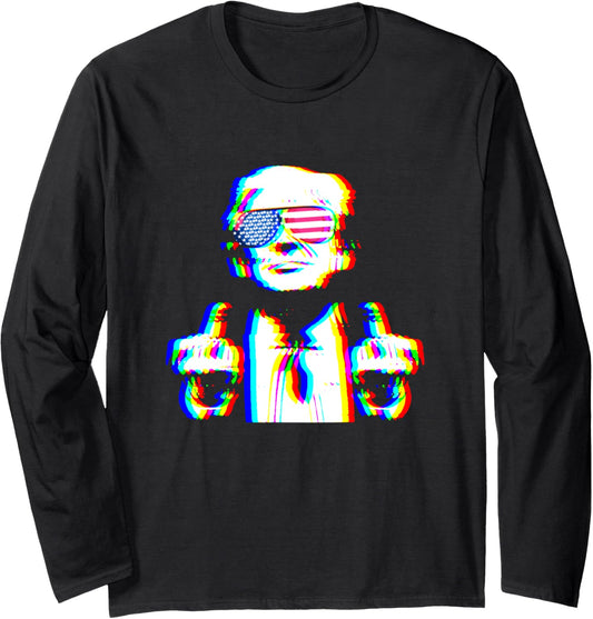 Funny Trump Psychedelic EDM Trippy Vaporwave Techno Rave Long Sleeve