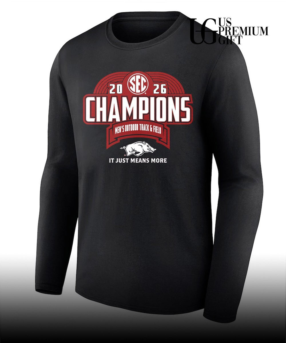 Arkansas Razorbacks 2026 SEC Men’s Outdoor Track & Field Champions logo shirt