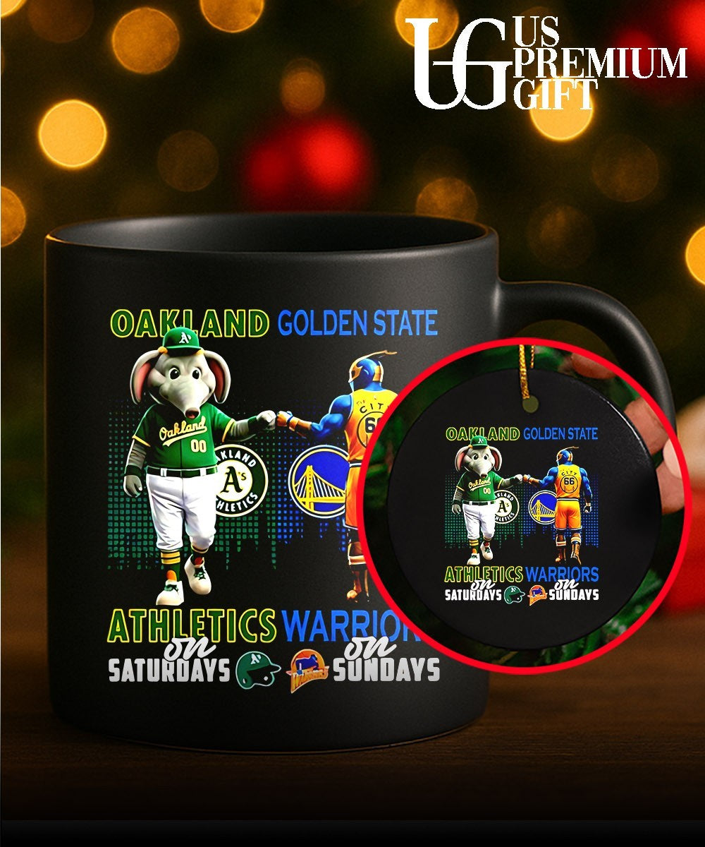 Athletics on Saturdays fist bump Golden State Warriors on Sundays city skyline 2026 mascot shirt