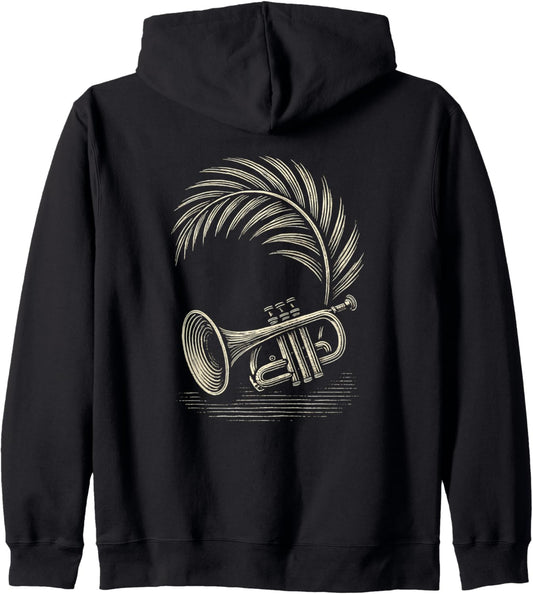 Woodcut Trumpet Palm Zip Hoodie