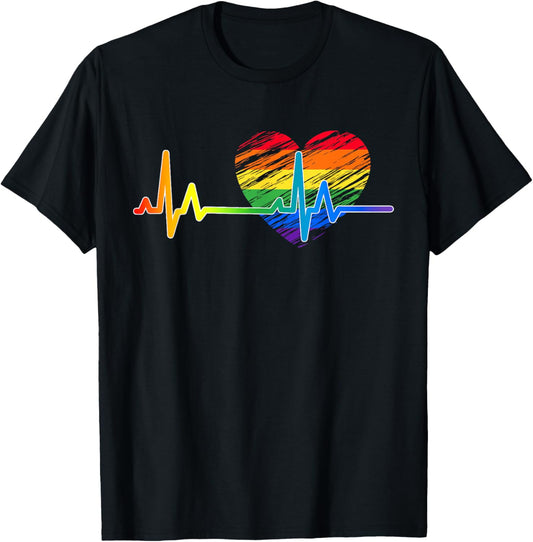 Vintage Love Rainbow Heartbeat Pride LGBTQ Pride Month
