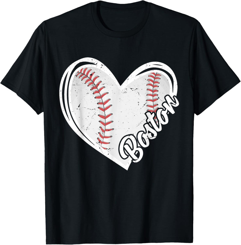 Boston Vintage Baseball Fans Men Women Boys Baseball Heart T-Shirt