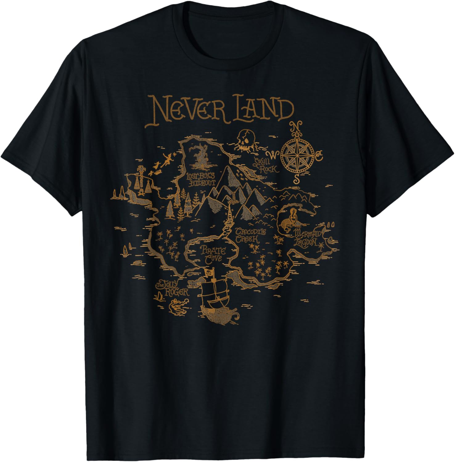 Peter Pan Never Land Map Graphic T-Shirt T-Shirt Small