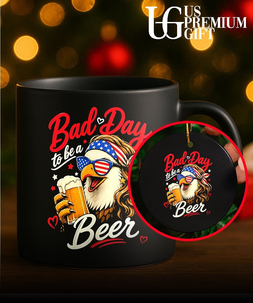Bad Day to Be a Beer Patriotic Bald Eagle with American Flag Bandana and Heart Accents shirt