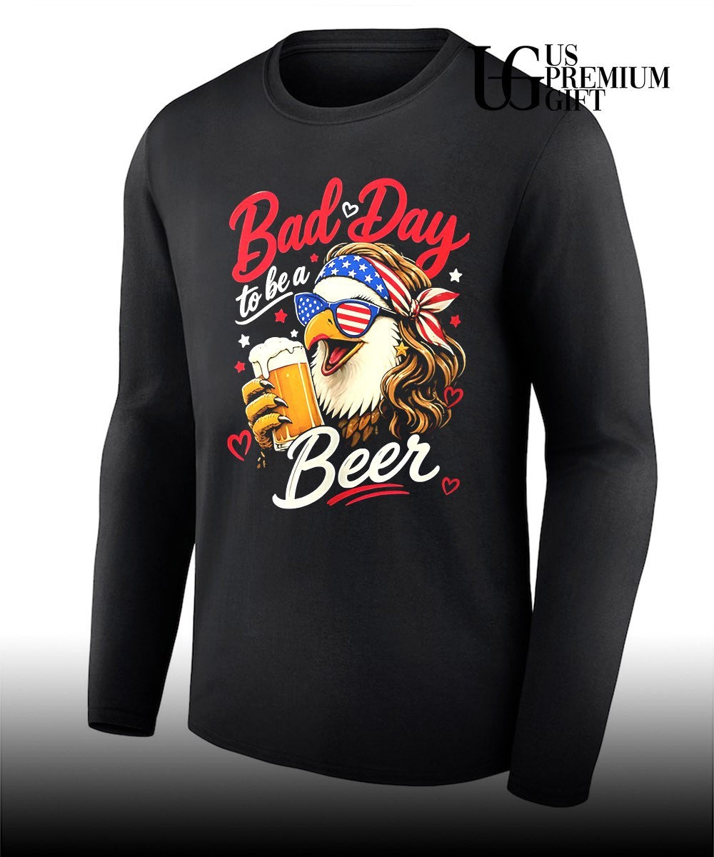 Bad Day to Be a Beer Patriotic Bald Eagle with American Flag Bandana and Heart Accents shirt