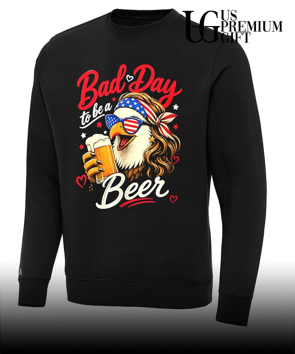 Bad Day to Be a Beer Patriotic Bald Eagle with American Flag Bandana and Heart Accents shirt