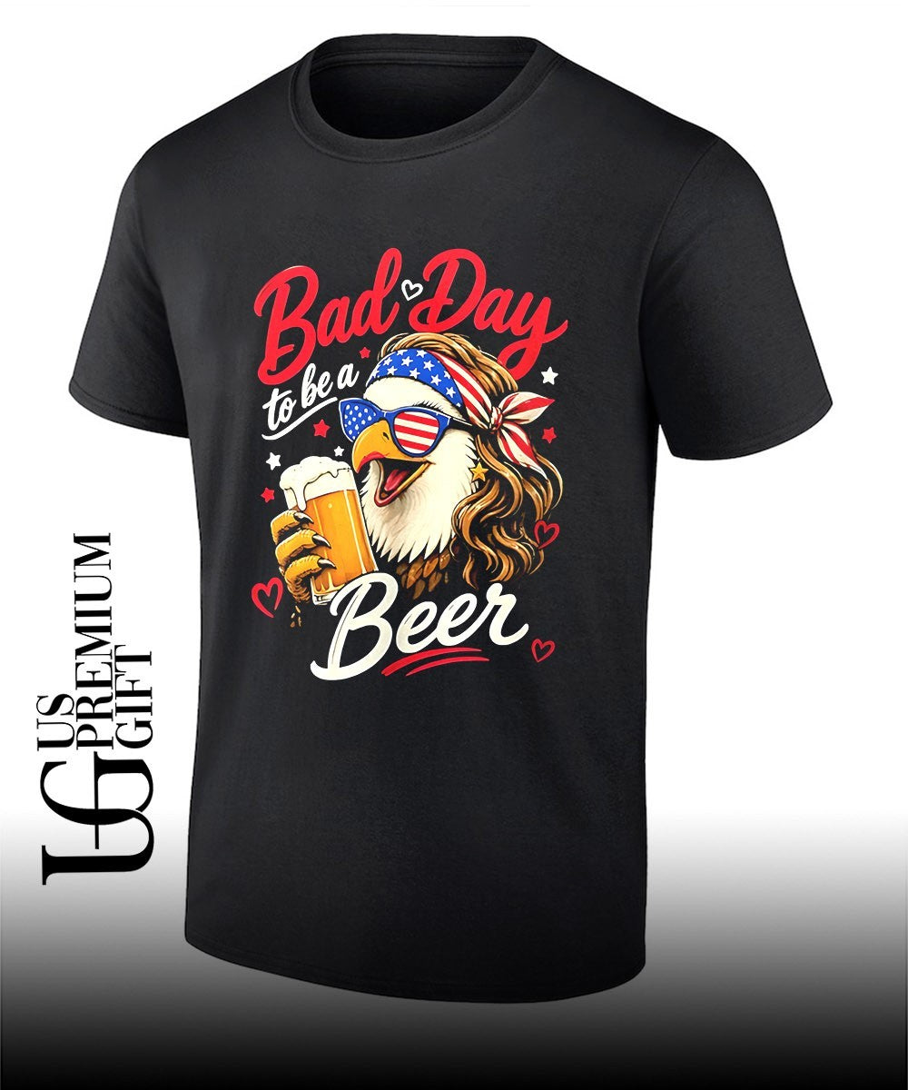 Bad Day to Be a Beer Patriotic Bald Eagle with American Flag Bandana and Heart Accents shirt