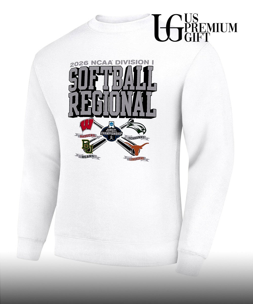 Badgers Wisconsin and Bears Baylor and UNC Wilmington Seahawks and Longhorns Texas 2026 NCAA Division I Softball Regional logo shirt
