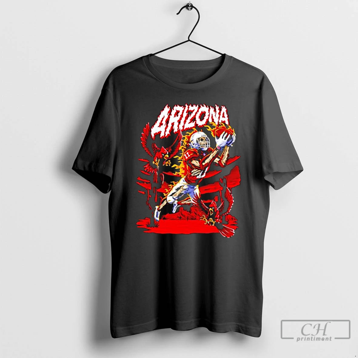Classic Arizona Red Cardinals Skeleton Player 11 Catching Ball With Fire Birds Desert Scene T-Shirts, Hoodie, Sweatshirt
