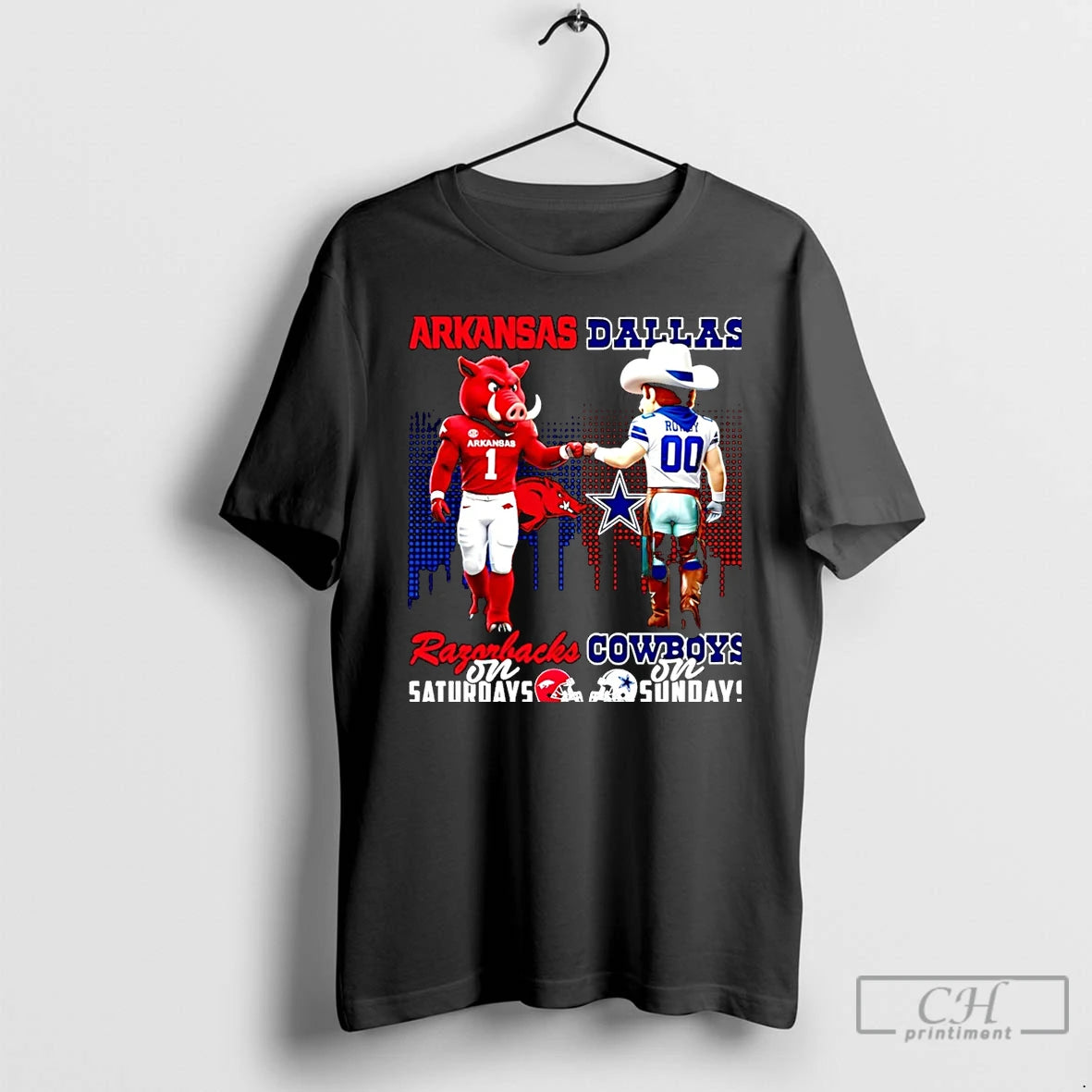 Classic Arkansas Razorbacks On Saturdays Vs Dallas Cowboys On Sundays Mascot Skyline Christmas T Shirts Hoodie, Sweatshirt