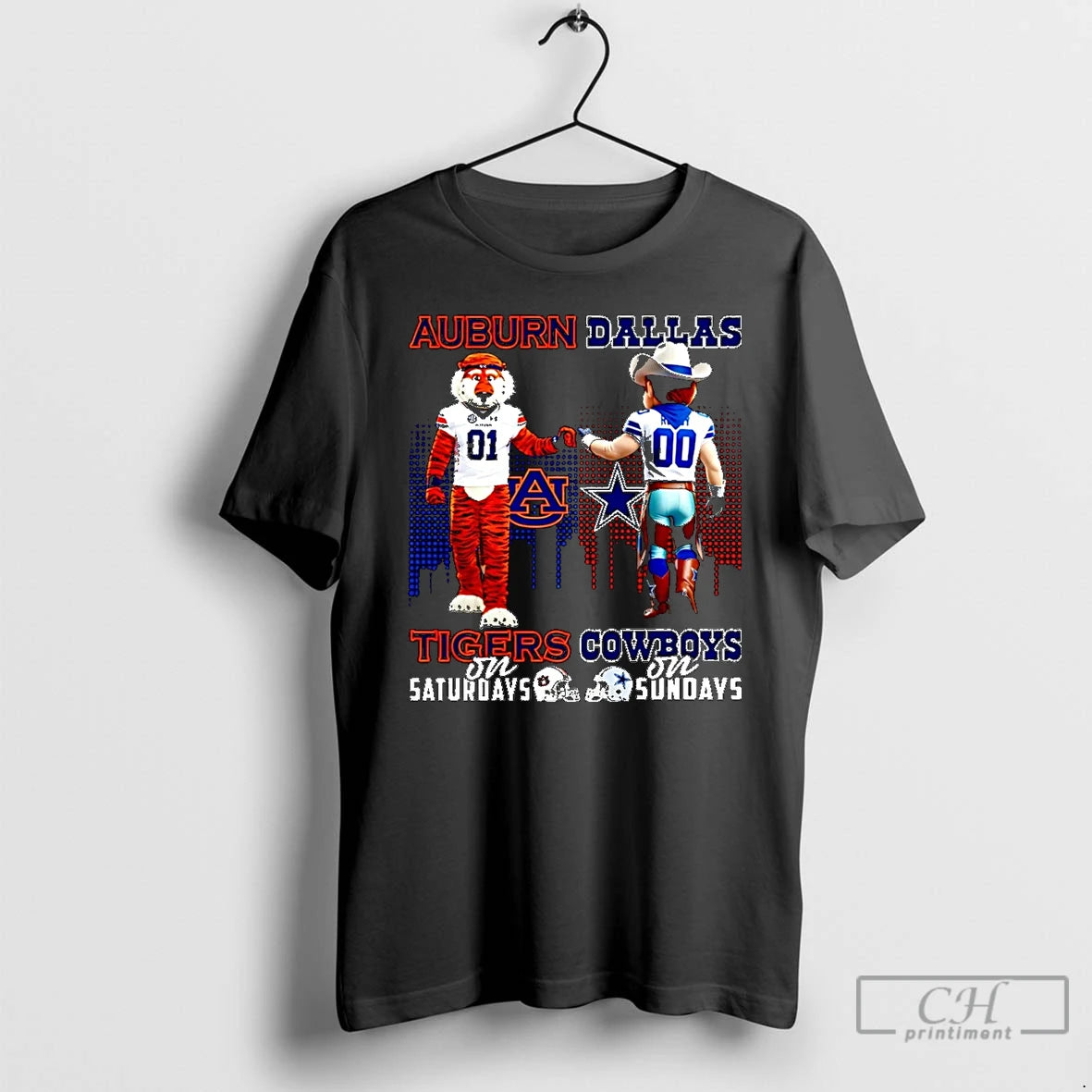 Classic Auburn Tigers On Saturdays Vs Dallas Cowboys On Sundays Mascot Skyline Christmas T Shirts Hoodie, Sweatshirt