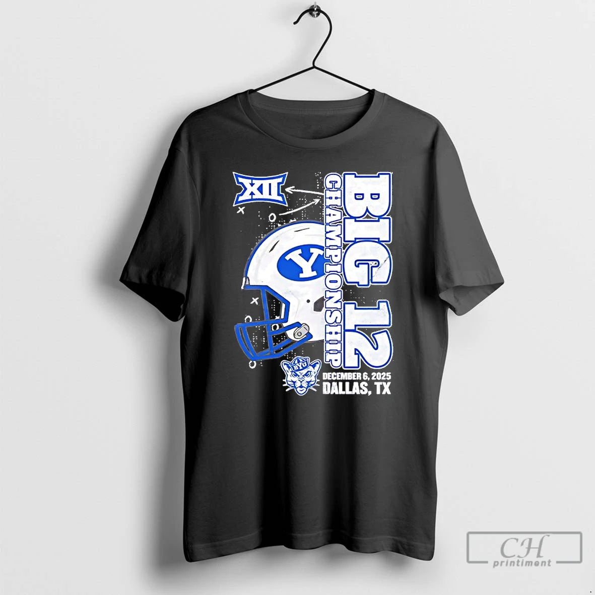 Classic Byu Cougars 2025 Big 12 Football Championship Vertical Helmet T-Shirts, Hoodie, Sweatshirt | PopFlextees.com