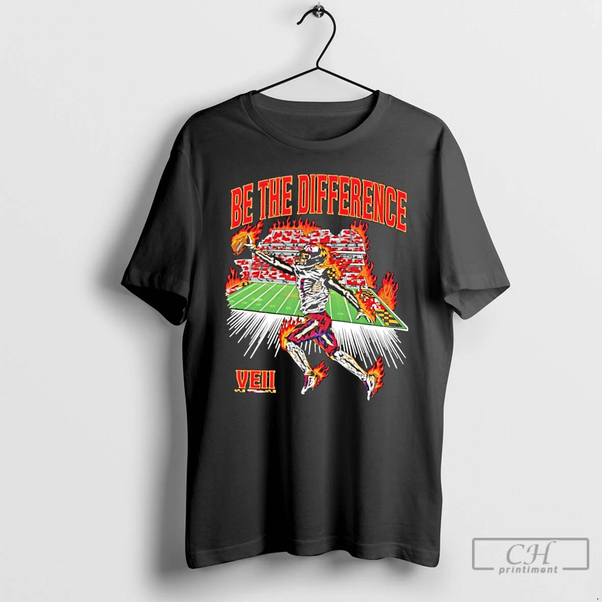 Classic Be The Difference Veii Maryland Flag Skeleton Player 1 Jumping Catching Ball On Fire T-Shirts, Hoodie, Sweatshirt