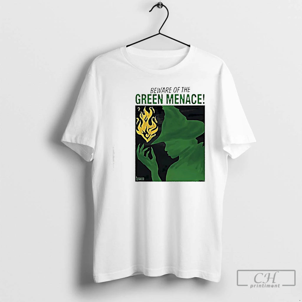 Classic Beware Of The Green Menace Elphaba Wicked Circle T-Shirts, Hoodie, Sweatshirt | PopFlextees.com