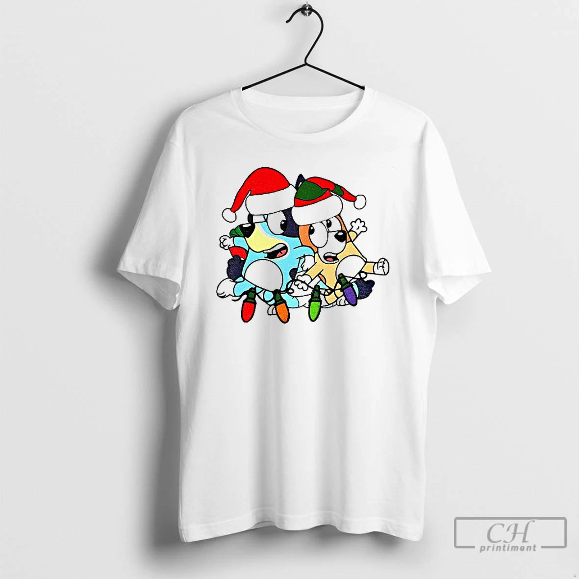 Classic Bluey Bingo Santa Hat Lights Merry 2025 T-Shirts, Hoodie, Sweatshirt