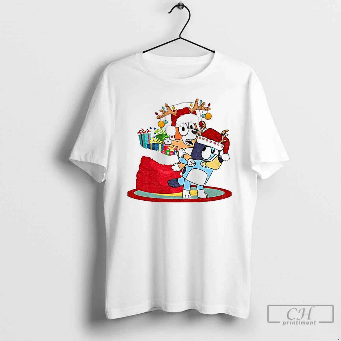 Classic Bluey Bingo Reindeer Santa Hat Merry T-Shirts, Hoodie, Sweatshirt