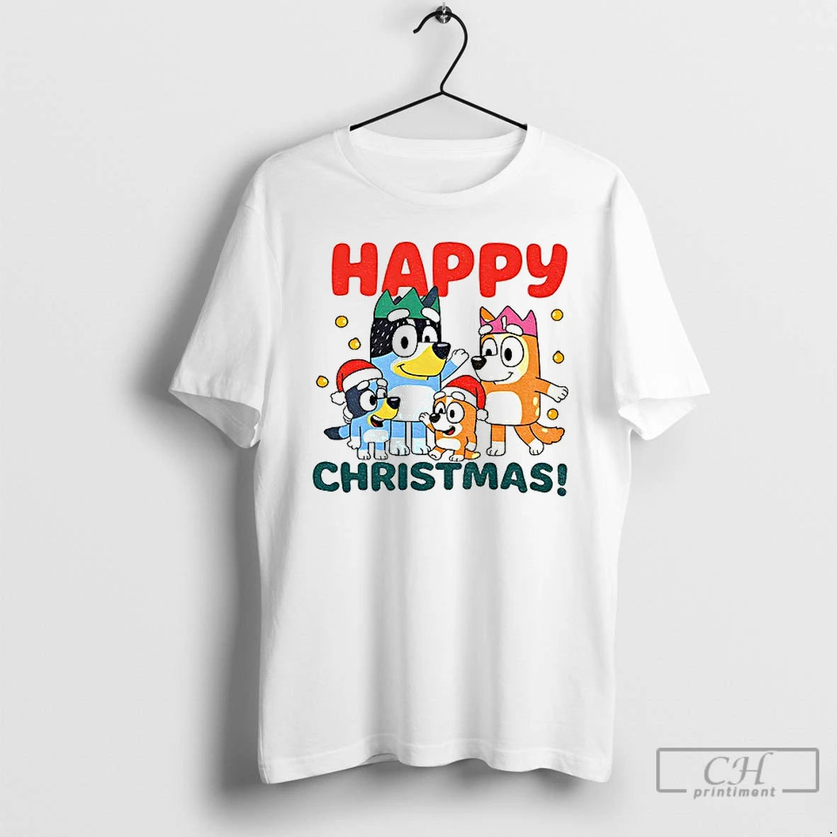 Classic Bluey Family Santa Hat Happy T-Shirts, Hoodie, Sweatshirt