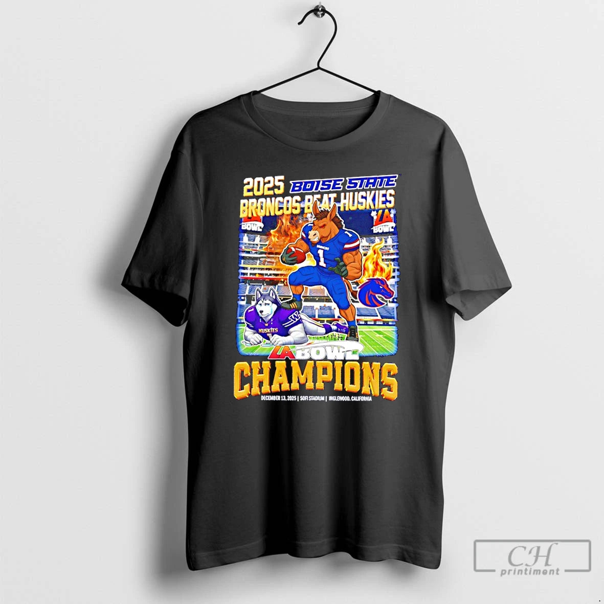 Classic Boise State Broncos Beat Huskies 2025 La Bowl Champions Mascot T-Shirts, Hoodie, Sweatshirt | PopFlextees.com