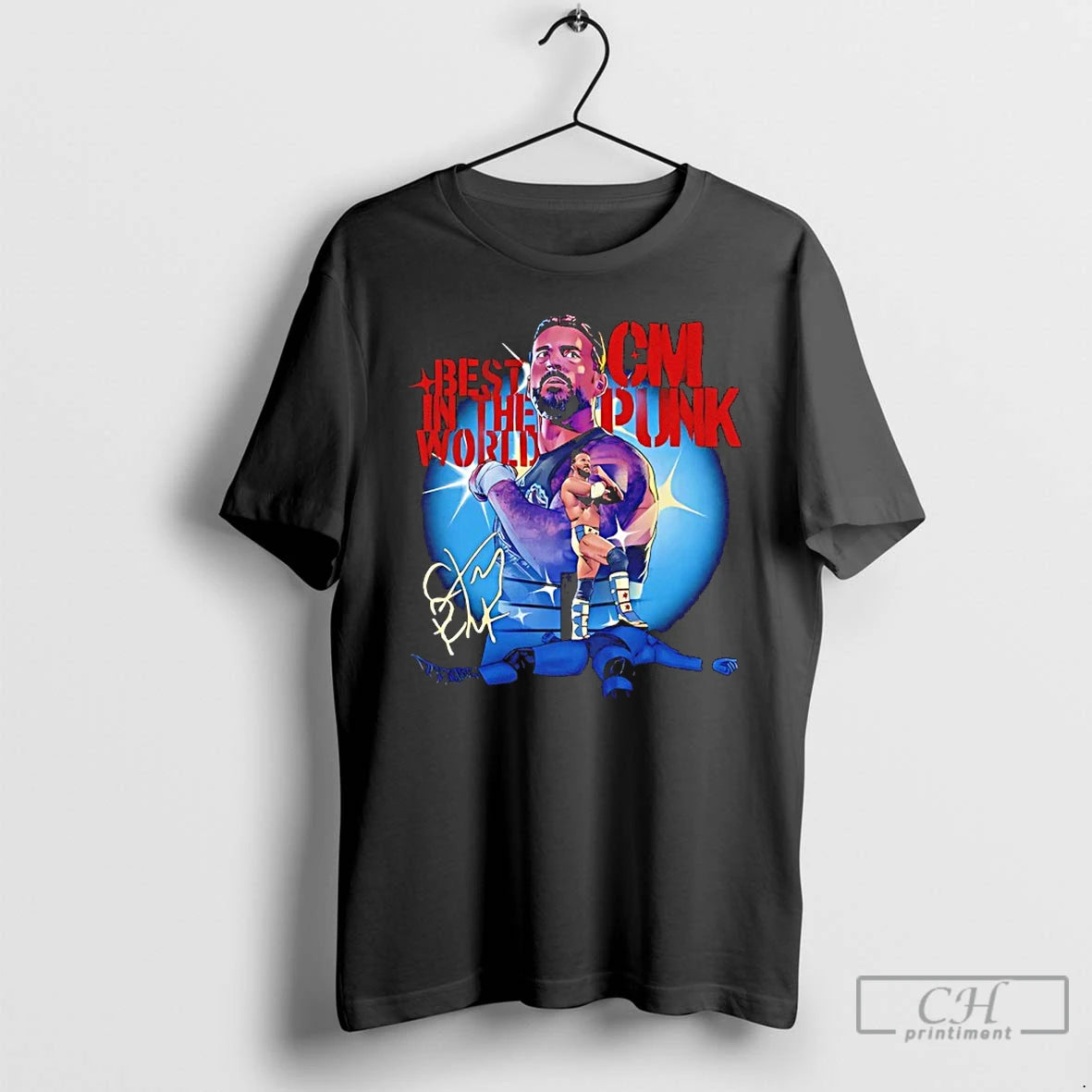 Classic Cm Punk Best In The World Stencil Signature T-Shirts, Hoodie, Sweatshirt | PopFlextees.com
