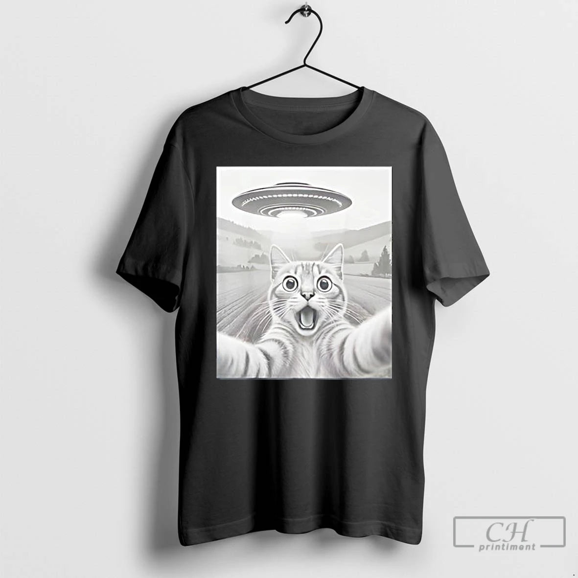 Classic Cat Selfie With Alien Ufo Funny Cat Gifts T-Shirts, Hoodie, Sweatshirt | PopFlextees.com